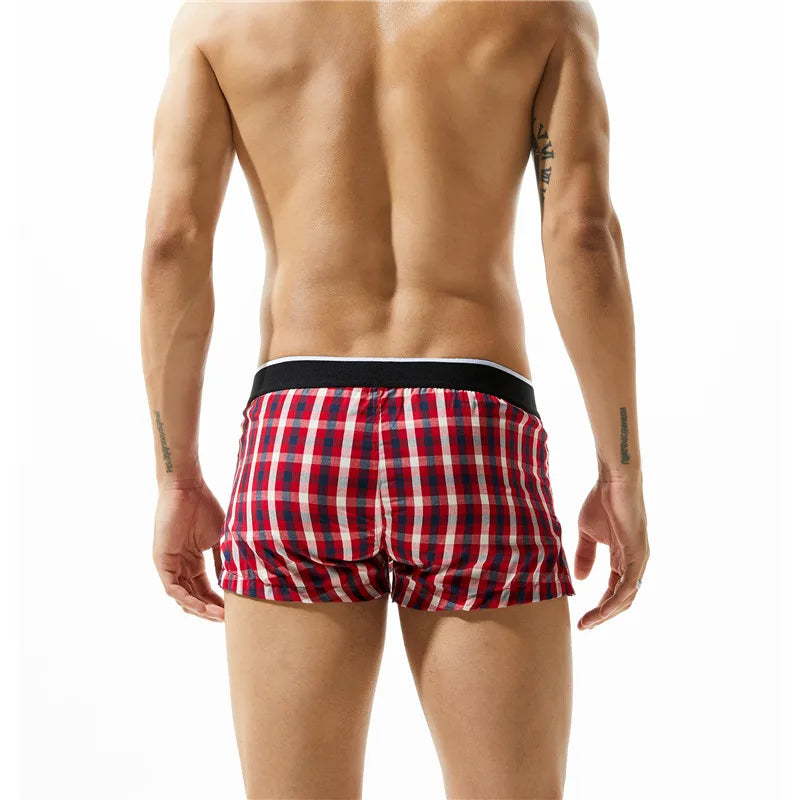SEOBEAN Klassische Herren Boxershorts kariert 100% Baumwolle Unterwäsche Boxershorts U-konvexer Beutel Pfeil Panties Shorts Herren Schlafunterteile
