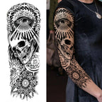 1 Sheet Full Arm Compass Zeus Skull Tiger Lion Flower Temporary Tattoos Sleeve For Men Women Adults Fake Temp Sticker Tattoo