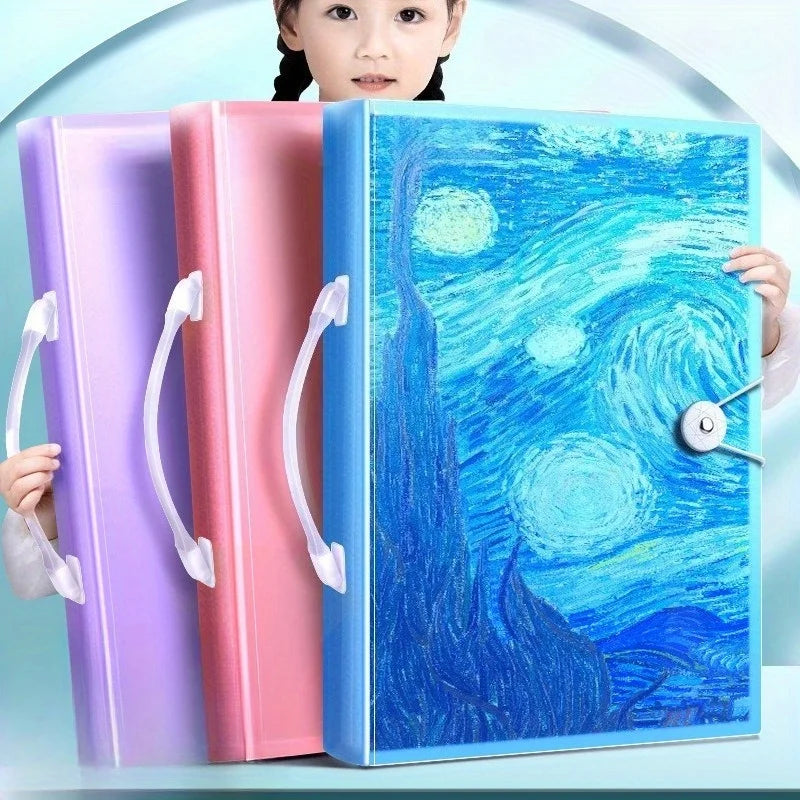 A3 Kunstportfolio 60 Fächer, 120-seitiges Präsentationsbuch mit Griff, Design Blauer Nachthimmel für Künstler, Dokumentenorganizer Büro Hauptbild