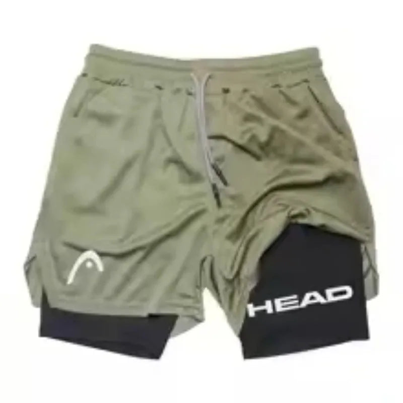 Laufshorts Herren Fitnessstudio Training 2-in-1 Sport Kompression Mode Schnelltrocknend Workout Harajuku Jogging Doppellagig Sommer