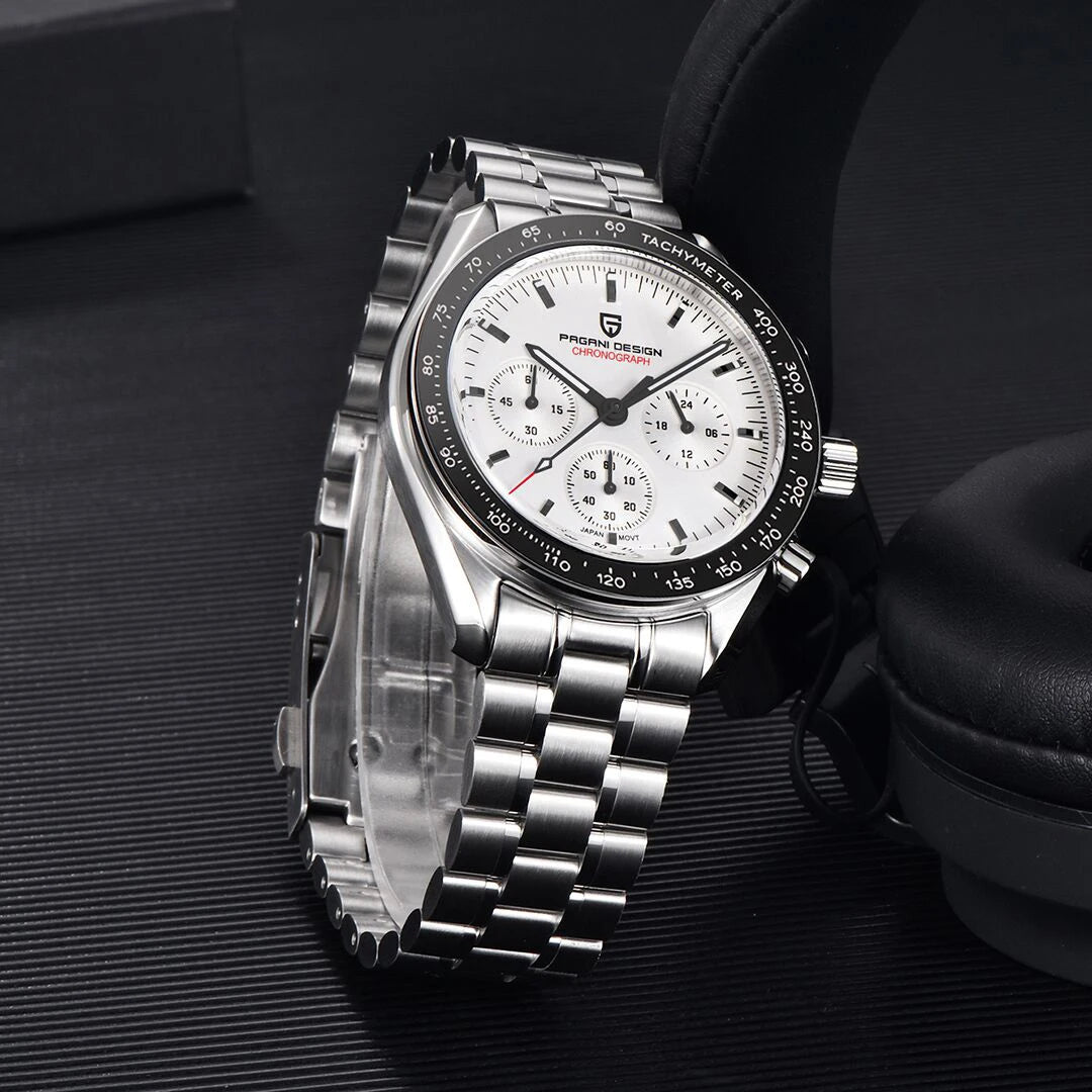 Neue PAGANI DESIGN Moon Men Uhr Retro-Luxus-Quarzuhren für Herren Edelstahl Sport wasserdicht Chronograph Herren+Mit BOX