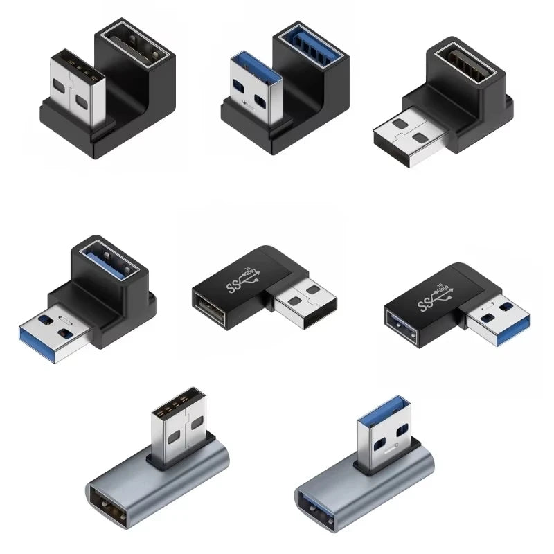NNBILI USB3.0 Male to Female Right Angle Extension Adapter USB Upward Elbow 90 Degree Adapter 10Gbps For Laptop PC Connector