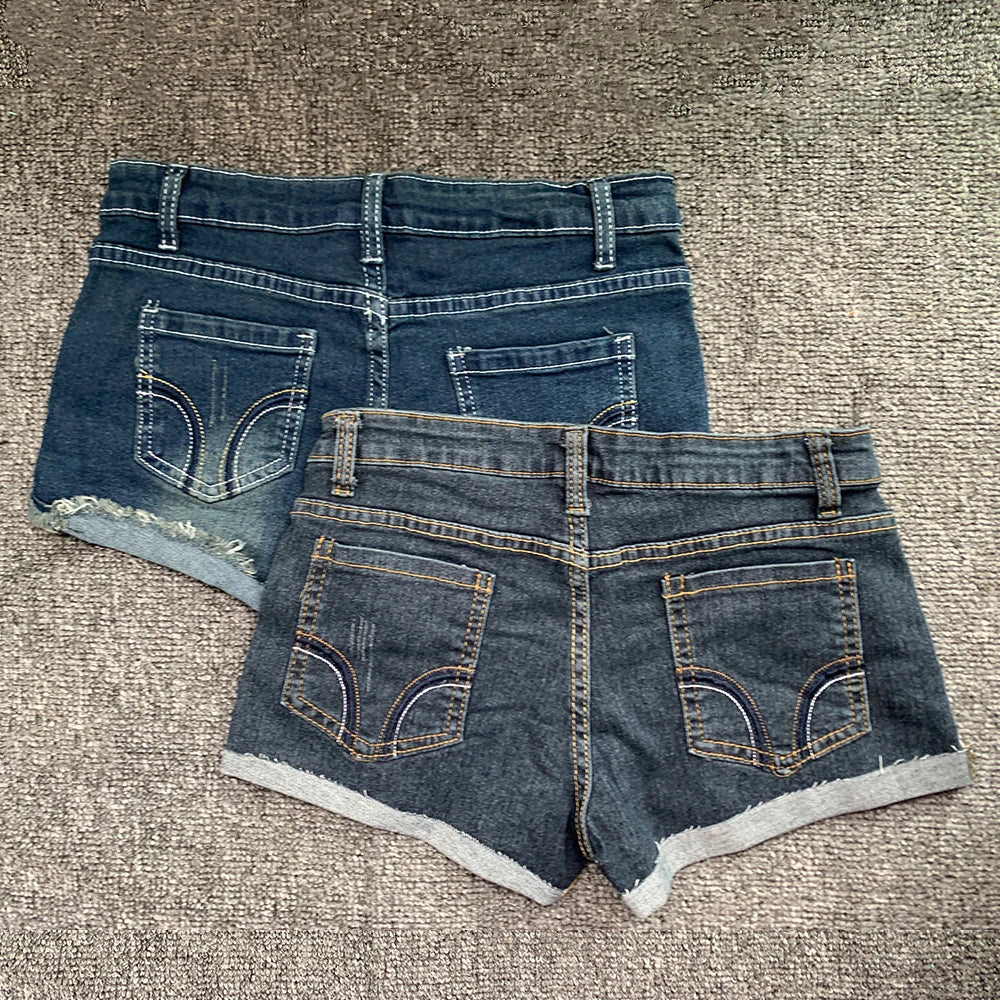Sommer koreanische sexy tiefe Taille Damen-Jeans-Shorts amerikanische Lady Y2K elastische, schmal geschnittene Hot Pants Damen-Stickerei-Wickeljeans