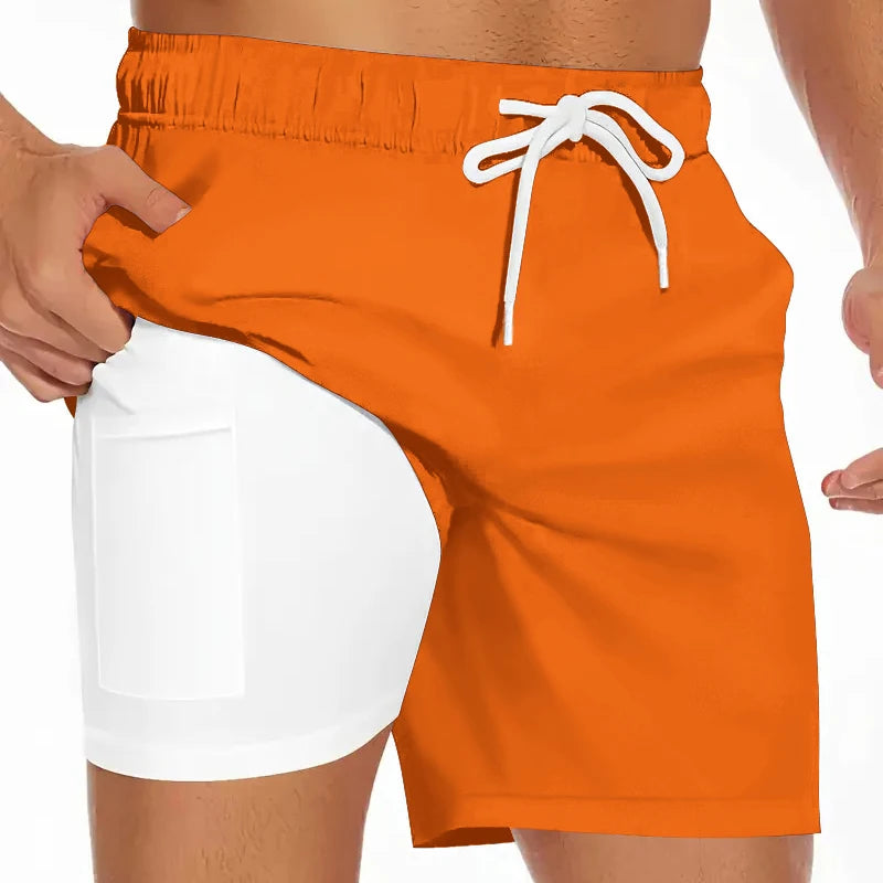 Herren-Badehose mit Kompressionsfutter, Handytasche, schnell trocknend, Badeshorts, Strandshorts, Bademode
