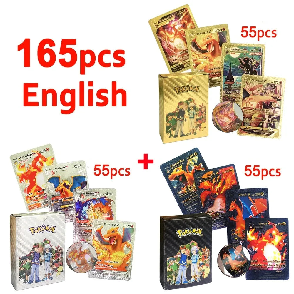 30-165 Stück Gold Pokemon Bunte Kartenset Schwarz Vmax Vstar Silber GX Box Pikachu Carta Glurak Deutsch Französisch Spanisch Spielkarten