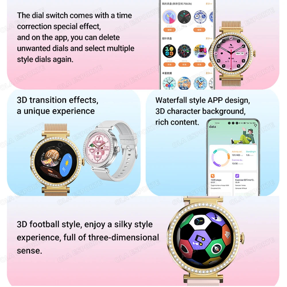 Fashion Zircon Smartwatch 1,46" AMOLED Bildschirm 5.4 Bluetooth Anruf Herzfrequenz Temperaturüberwachung Damen Smartwatch Schrittzähler
