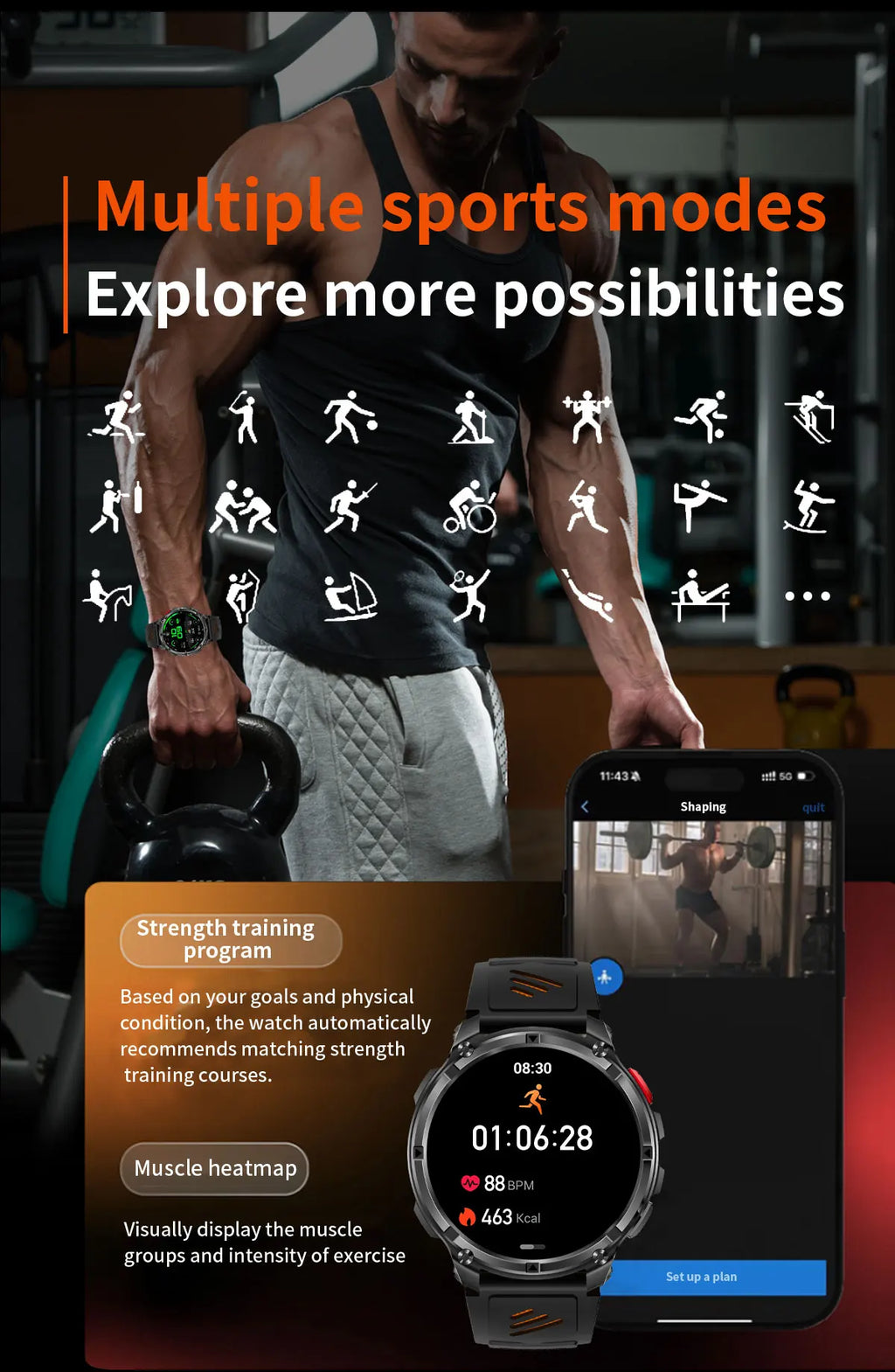 2026 Neue T-Rex3 Pro 1100mAh Akku Smartwatch GPS-Route 5ATM Wasserdicht Sport Lauf-Tracker Outdoor Kompass Militär-Smartwatch