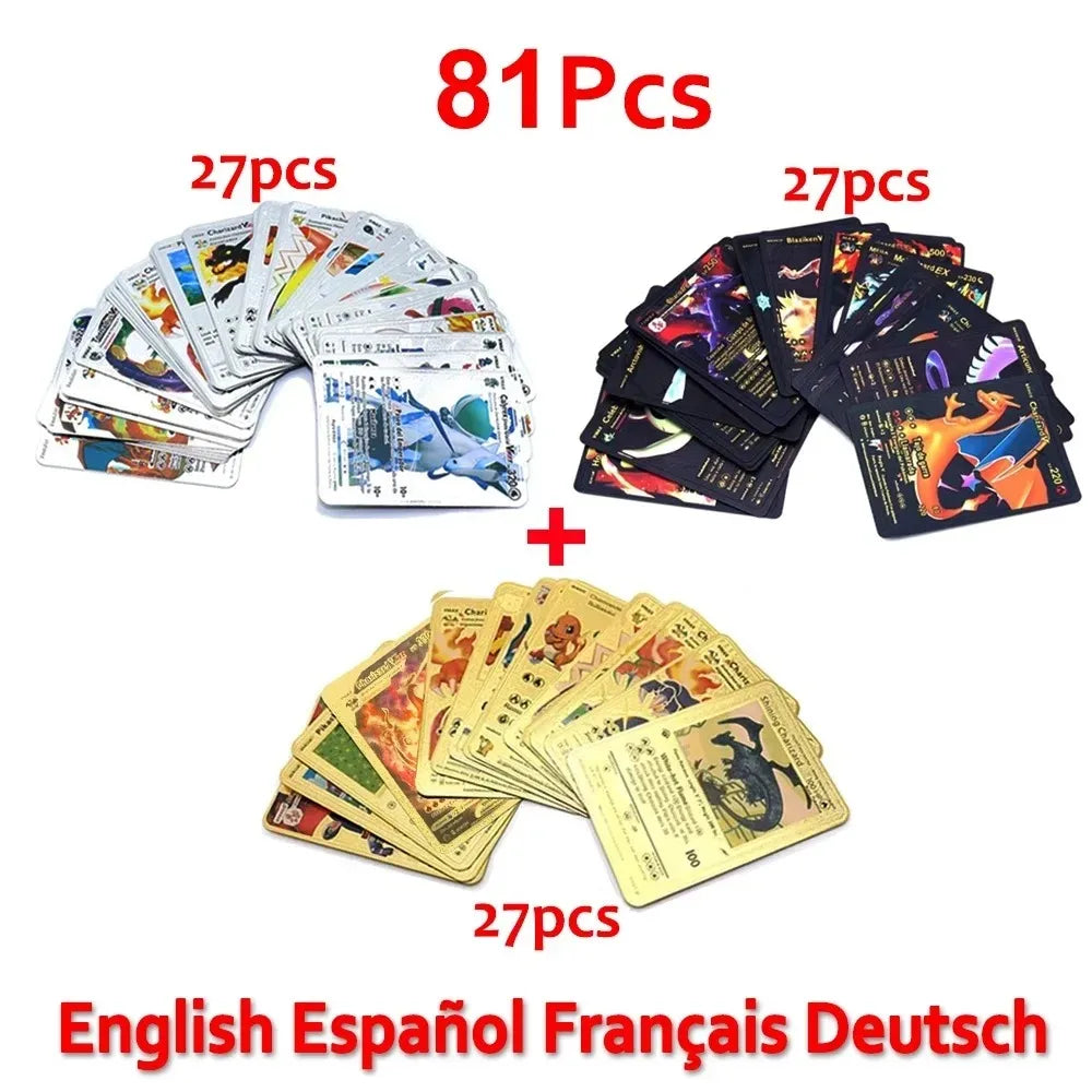 30-165 Stück Gold Pokemon Bunte Kartenset Schwarz Vmax Vstar Silber GX Box Pikachu Carta Glurak Deutsch Französisch Spanisch Spielkarten
