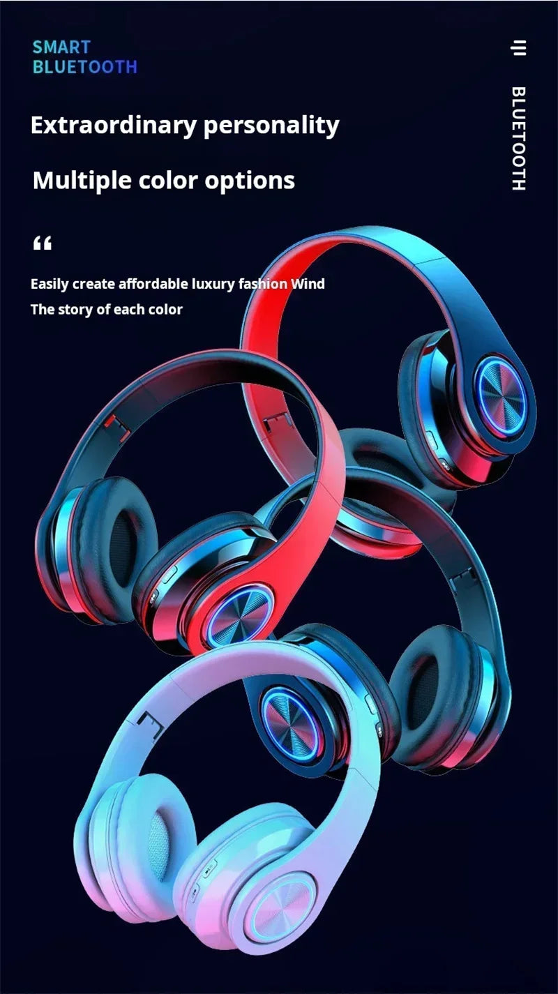 Headsets Gamer Kopfhörer Bluetooth Surround Sound Stereo Kabelloser Kopfhörer USB mit Mikrofon Buntes Licht PC Laptop Headset