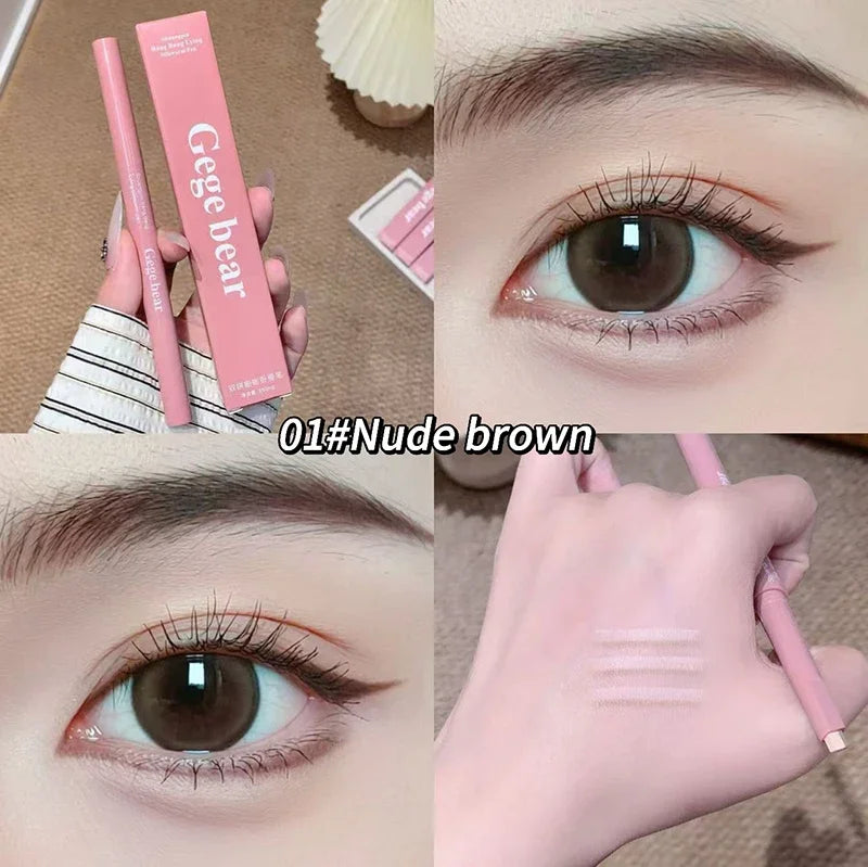 Matter aufhellender Seidenraupen-Stift, Pinkbrauner zweifarbiger Highlighter-Konturschattenstift mit Detail-Verblendpinsel für Augen-Make-up