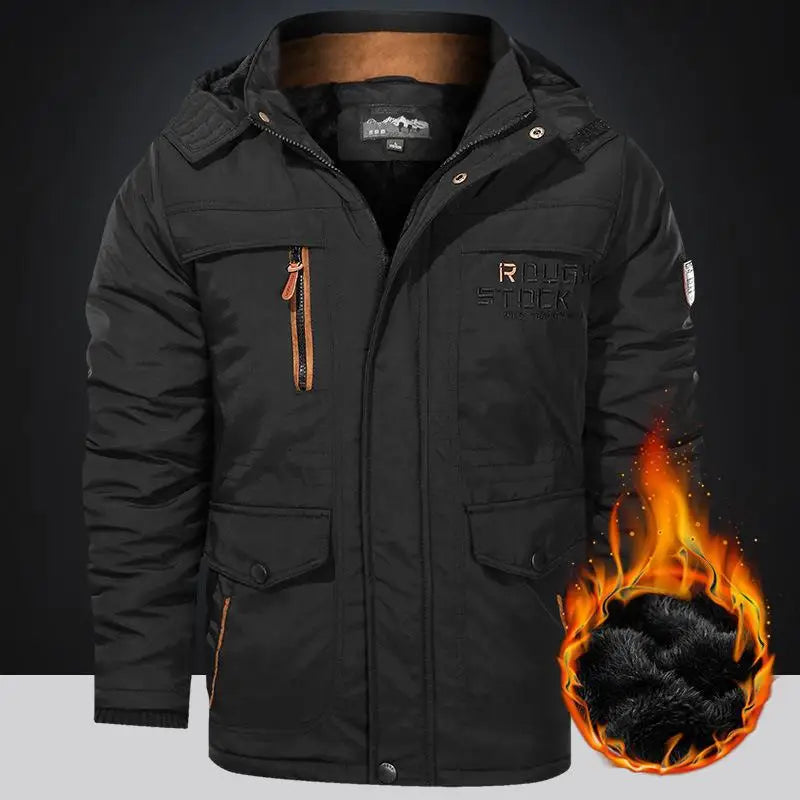 Herren Winterjacke Fleece-Futter Outdoor Parka Mantel Kapuzen-Windbreaker Militär Dick Warme Oberbekleidung Große Größe 6XL Multi-Taschen