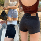Damen-Denim-Shorts Lässige High-Waist-Shorts Retro-Waschung Button-Fly Sexy Hot Pants Eng anliegende Sommershorts
