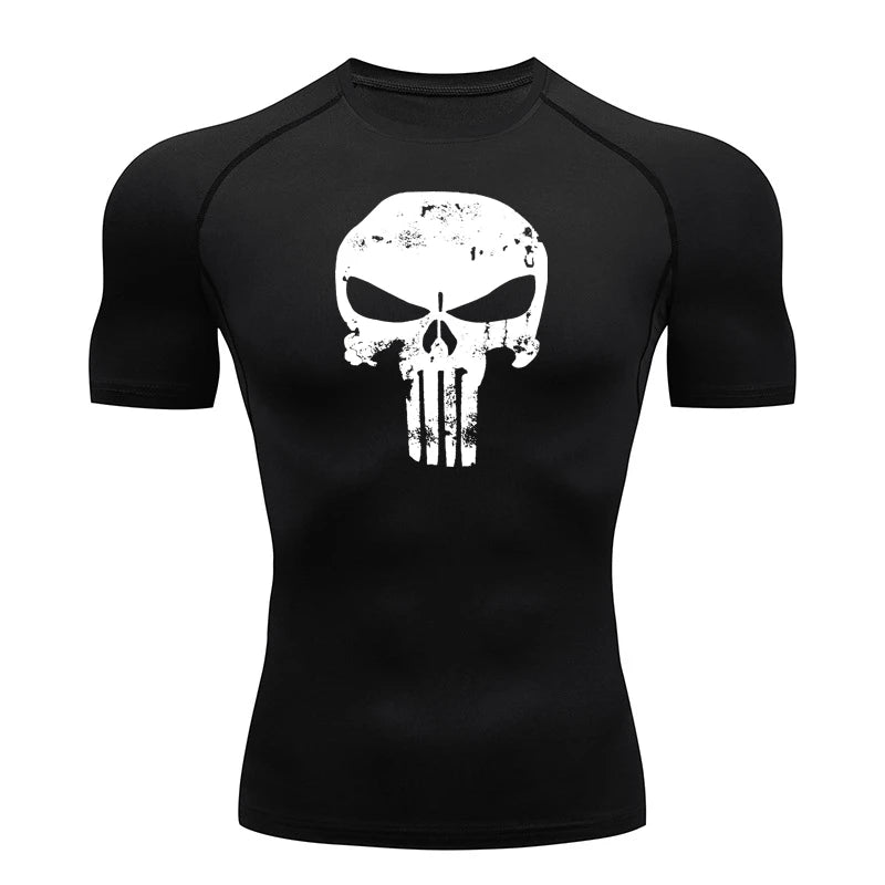 Herren Kompressionsshirts mit Totenkopf-Print für Fitnessstudio Workout Laufen T-Shirts Sportlich Athletisch Schnell Trocknende Shirts Tops Kurzarm Rash Guard Hauptbild