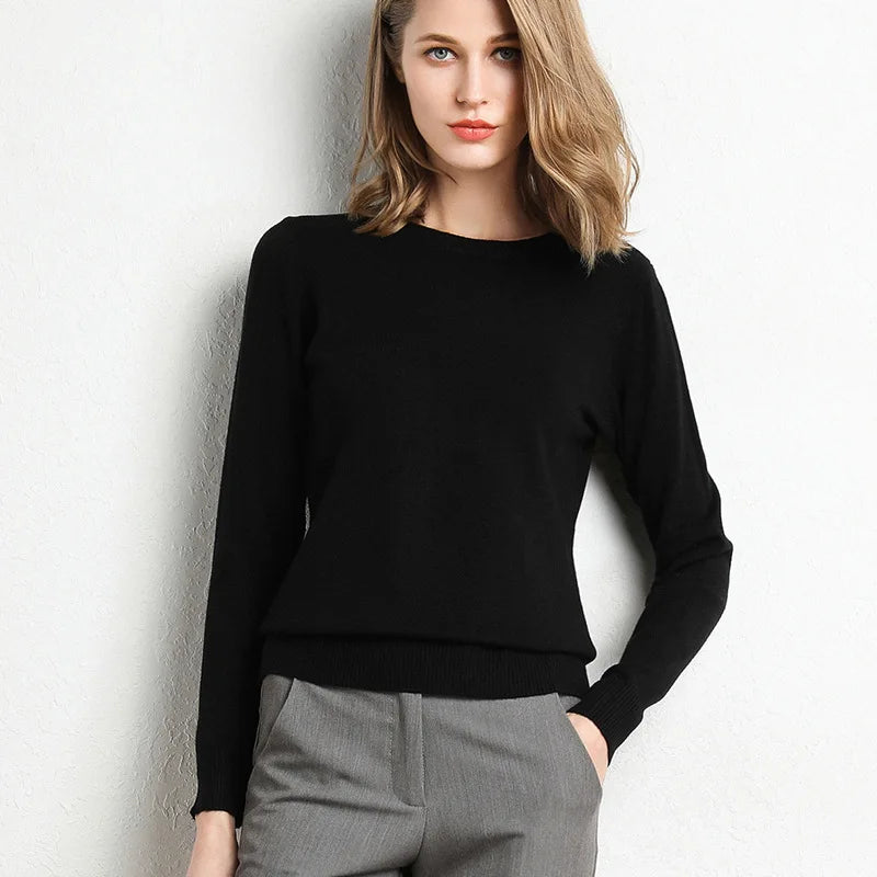 Damen Slim O-Neck Pullover Kaschmir-Wollmischung Pullover Herbst Und Winter Langarm Strick Unterhemd Große Größe 2024