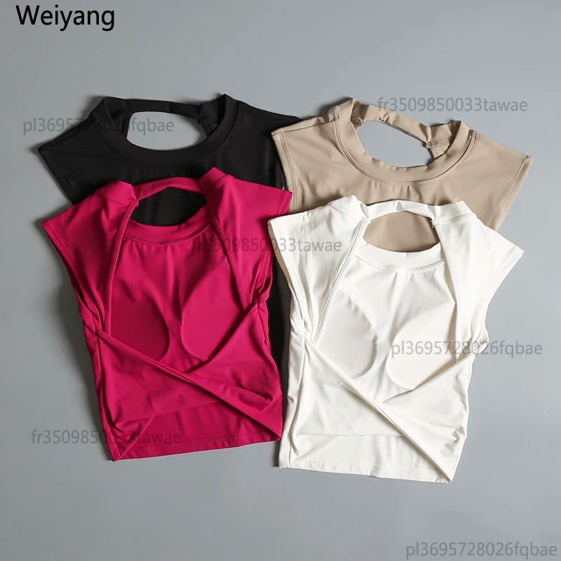 Sexy rückenfreies Sport-Top für Damen, fester Brustpolster, eng anliegendes, schnell trocknendes, schlankes Yoga-Oberteil, atmungsaktives Fitness-Shirt