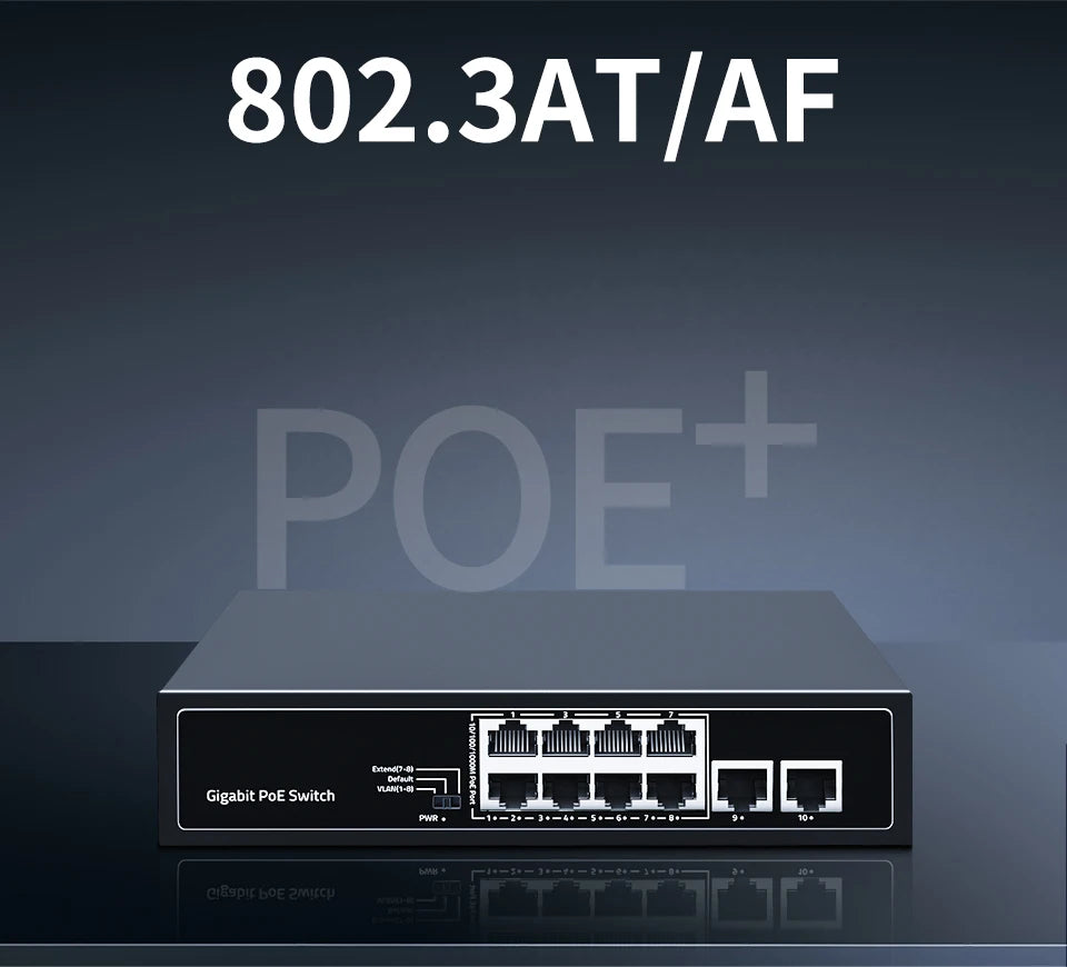 HORACO 8 Port 1000Mbps POE Switch 2 Gigabit Uplink 1000BASE-T RJ45 Networking Switcher 96W Hub Internet Splitter Plug and Play