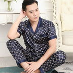 Hochwertiges Pyjama-Set Herren Frühling Herbst Dünn Polyester Eisseide Langarm Schlafanzug Übergröße Sommer Hauskleidung Männlich