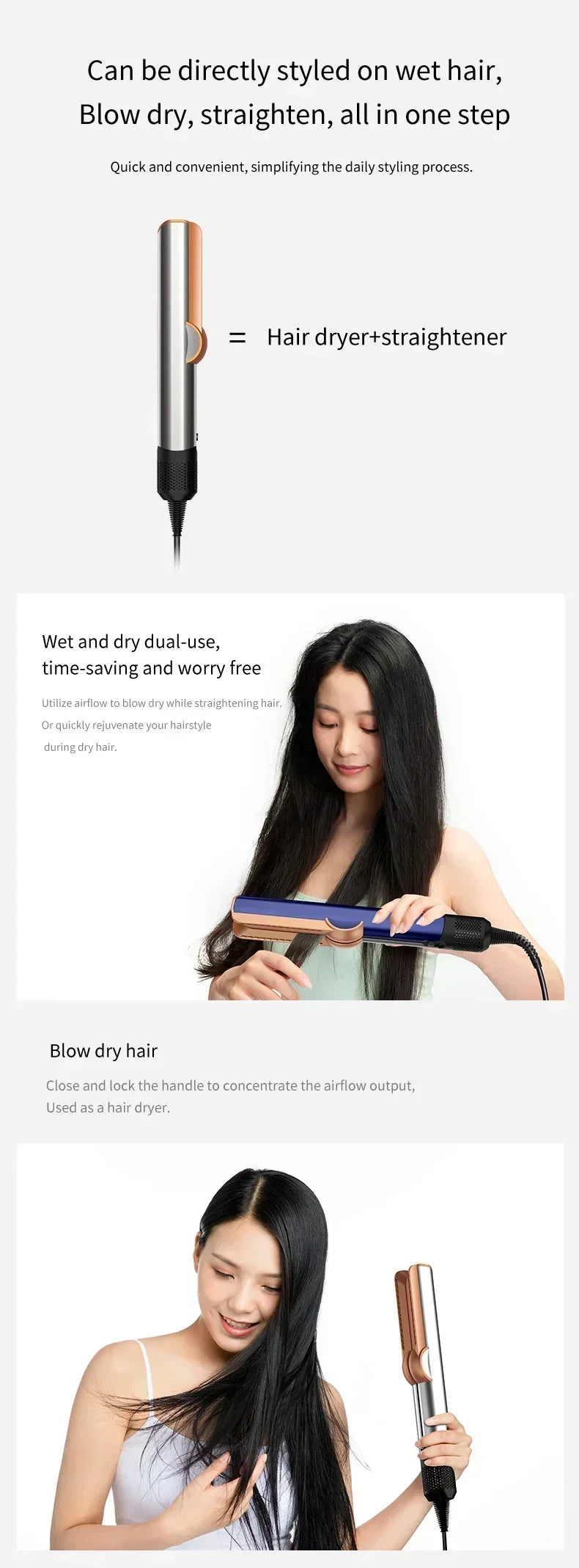 Professioneller 2-in-1 Warmluft-Glätteisen-Haartrockner mit negativen Ionen für glattes, frizzfreies Haar-Styling-Tool