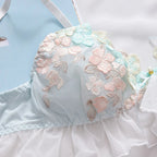 Besticktes Schleifen-Dessous-Set für Damen, japanisches süßes BH-Set, Triangel-Cup ohne Bügel, Studentenunterwäsche