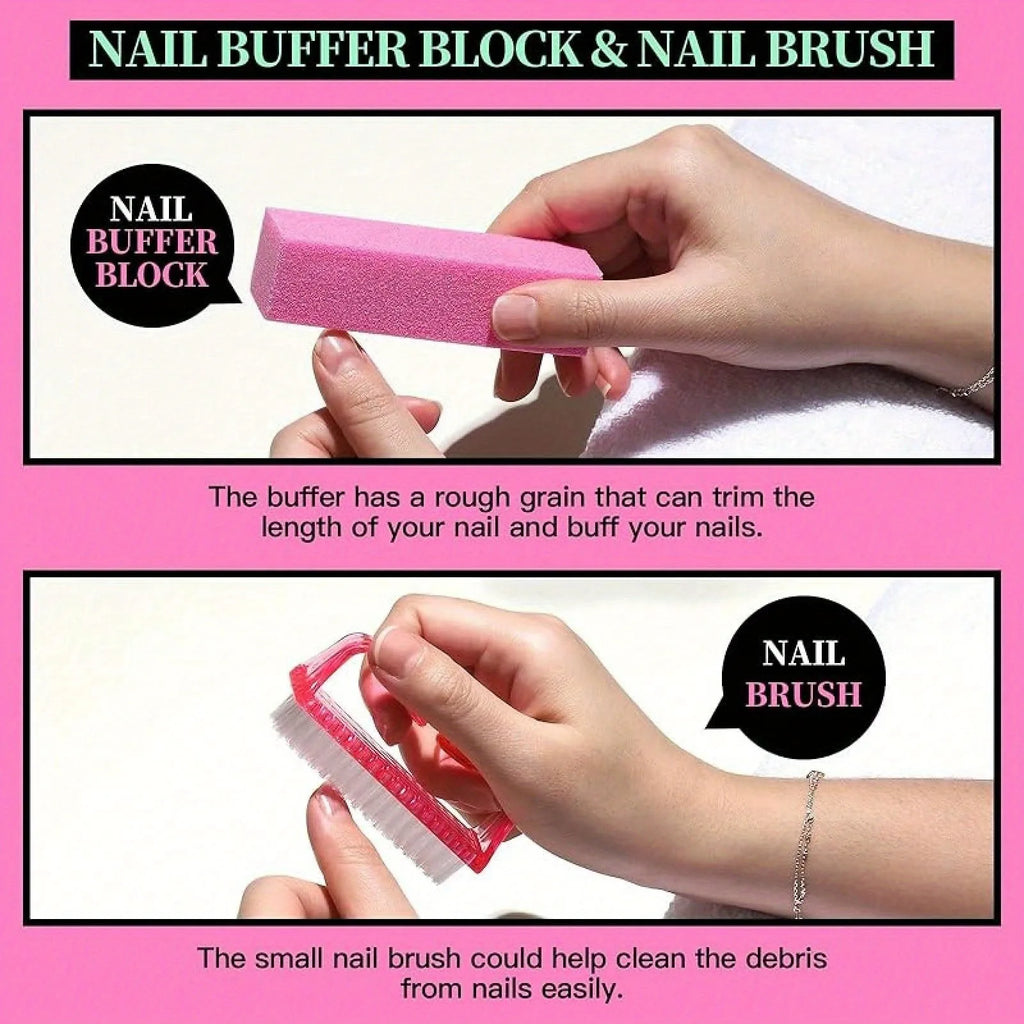 12 Stück/Charge Nagelkunst 100/180 Körnung Professionelle Feilen Puffer Schwamm Block Bürste Nagelschere Set mit Nagelhautzange Schiebern