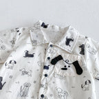 0-2Y Sommer Baby Jungen Kleidung mit Hundemuster, Einreihig, Kleinkind Strampler, Kurzarm, Süßes Baby Jungen Outfit