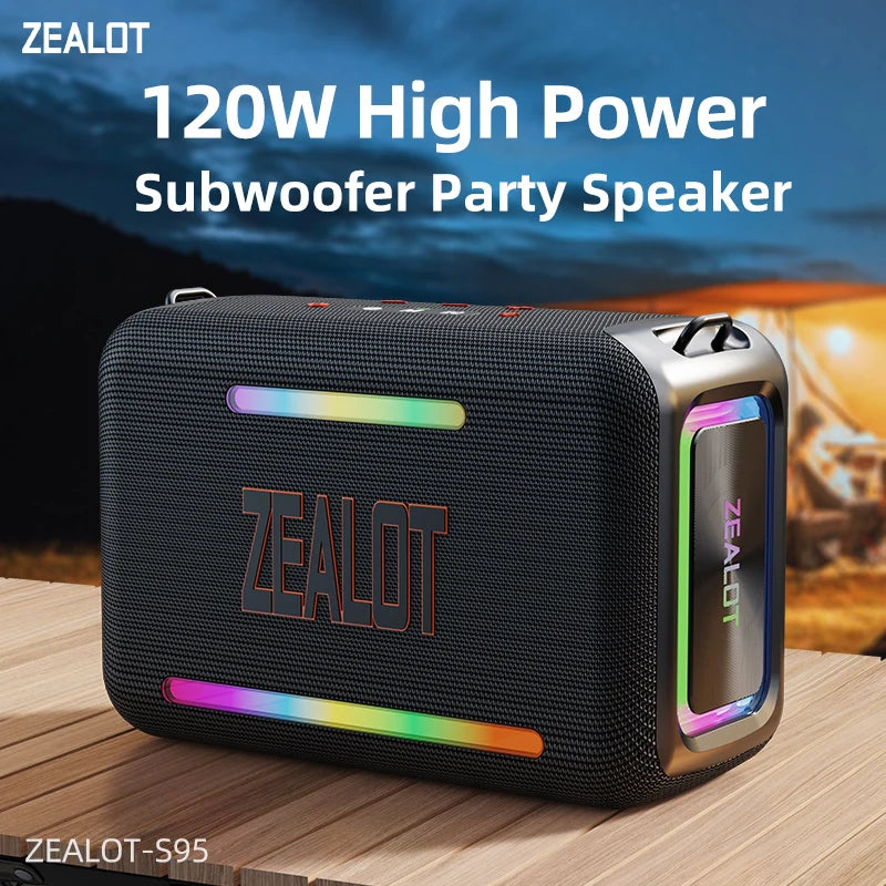 zealot-S95 Tragbarer Bluetooth-Lautsprecher Wasserdicht 120W Hohe Leistung RGB Buntes Licht Kabelloser Subwoofer 360 Stereo Surround TWS