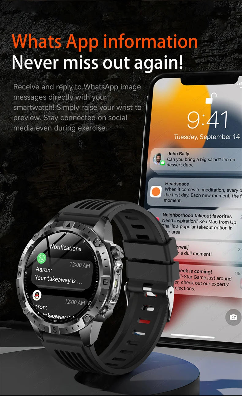 Smartwatch für Herren GPS Offline-Karten 2G ROM 10ATM Wasserdicht Herzfrequenz Tauchen Skifahren Wandern Robuste Smartwatch für Damen und Herren