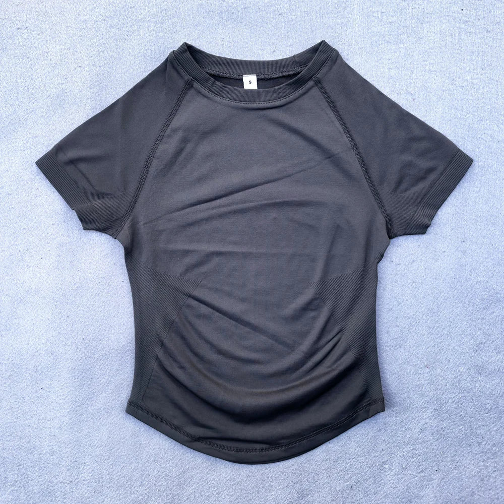 Nahtloses Yoga-Top für Damen Kurzarm Gym Crop Top Leichtgewichtige Yoga-Shirts Fitness-Gym-Shirts Elastische Sport-Shirts