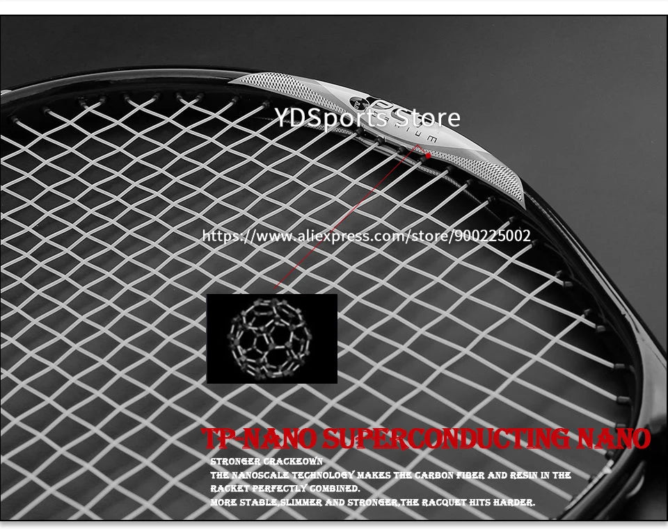 Hochwertiger Tennisschläger aus Carbon-Aluminiumlegierung, besaitet, für Erwachsene, 4-1/4 Zoll Griffstärke, inklusive Schlägertasche, für Herren und Damen