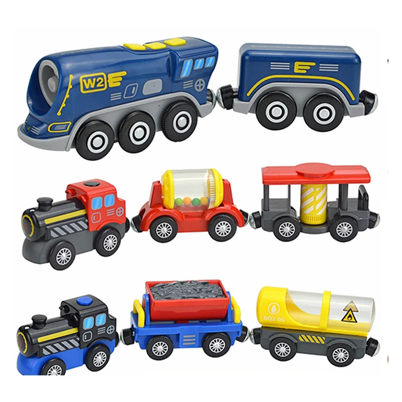Kind Magnetische Elektrische Eisenbahn Lokomotive Holzschienen Diescast Eisenbahn Mit Zwei Waggons Zug Holzspielzeug Biro Leduo Schiene