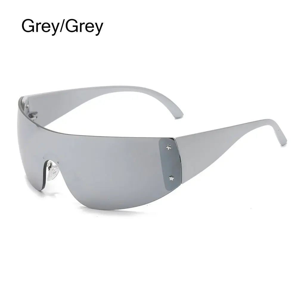 Neue Y2K Randlose Punk-Sonnenbrille Goggle Damen Herren Luxusmarke Wrap Around Sonnenbrille Fünf Sterne Eyewear Sport One Piece Shades