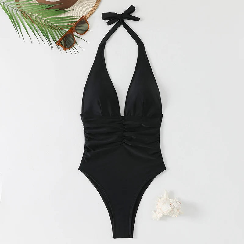 Neckholder-Badeanzug Damen Einteiler Bademode Damen 2026 Trend V-Ausschnitt Strandmode Weiblich Monokini Sommer Bodysuit