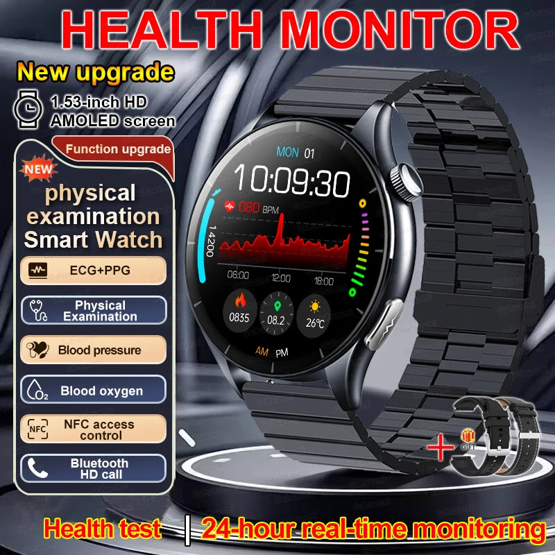 2026 Neue Smartwatch NFC EKG+PPG Blutsauerstoff Harnsäure Blutdruck Saphir Smartwatch Herren für Android iOS Smartwatch Herren