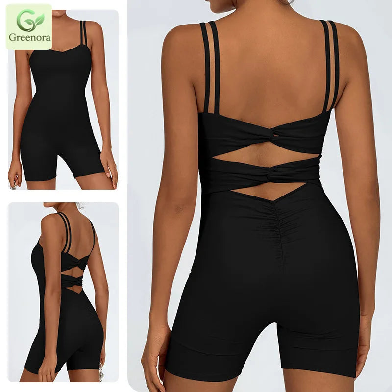 Greenora Damen Workout Strampler Sexy Rückenfrei Yoga Overall Eng Anliegend Body Fitness Activewear Ärmellose Sportbekleidung Einteiler