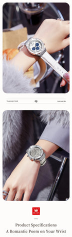 OLEVS 9978 Damenuhr, multifunktionale Quarzuhr, wasserdicht, leuchtendes Lederarmband, elegante modische Uhren für Damen, Geschenke