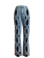 CM.YAYA Damen Vintage Cutout Hollow Out Criss Cross Gerade Denim Hose 2024 Mode INS High Waist Weite Beine Jeans Hose
