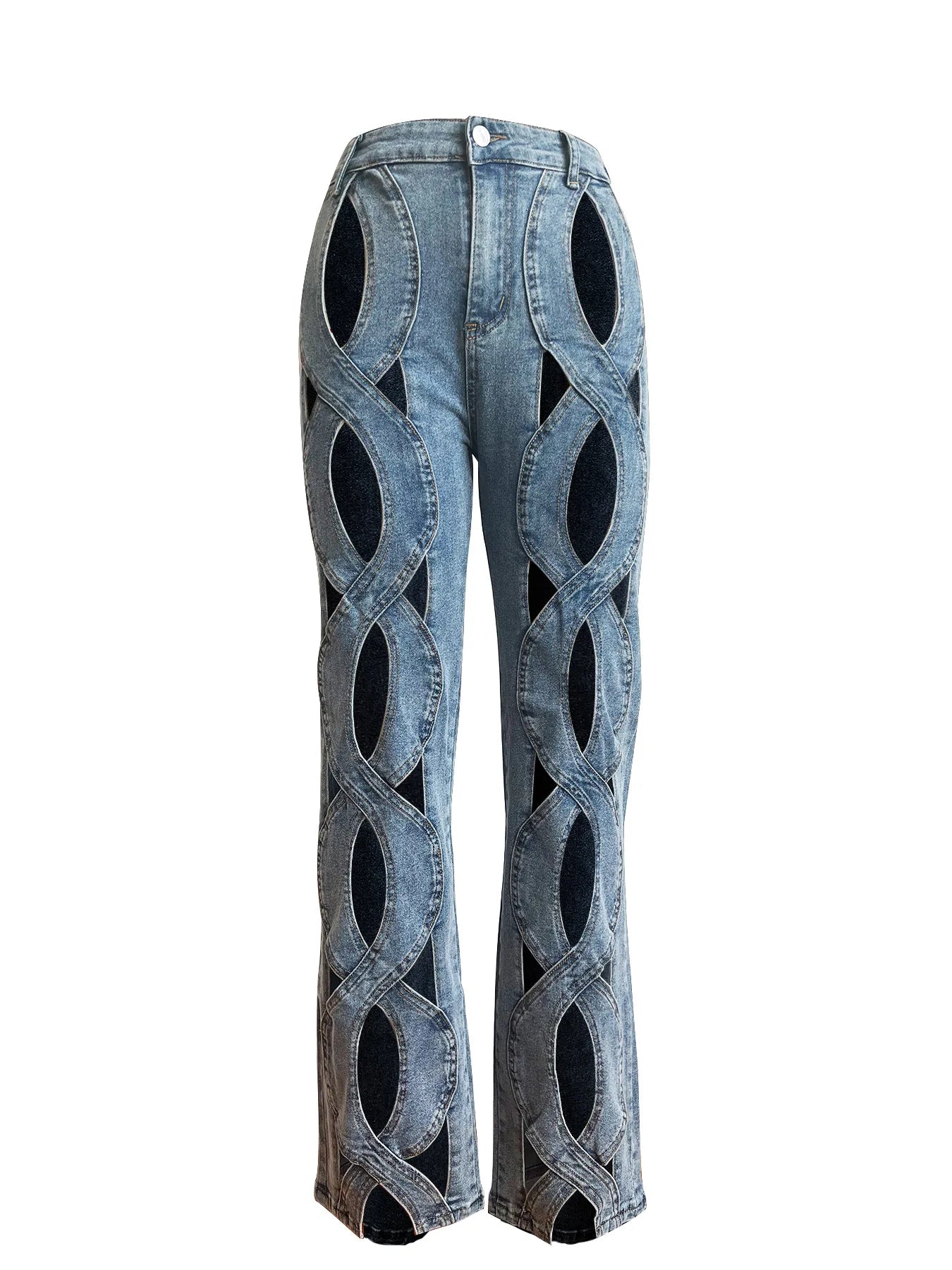 CM.YAYA Damen Vintage Cutout Hollow Out Criss Cross Gerade Denim Hose 2024 Mode INS High Waist Weite Beine Jeans Hose