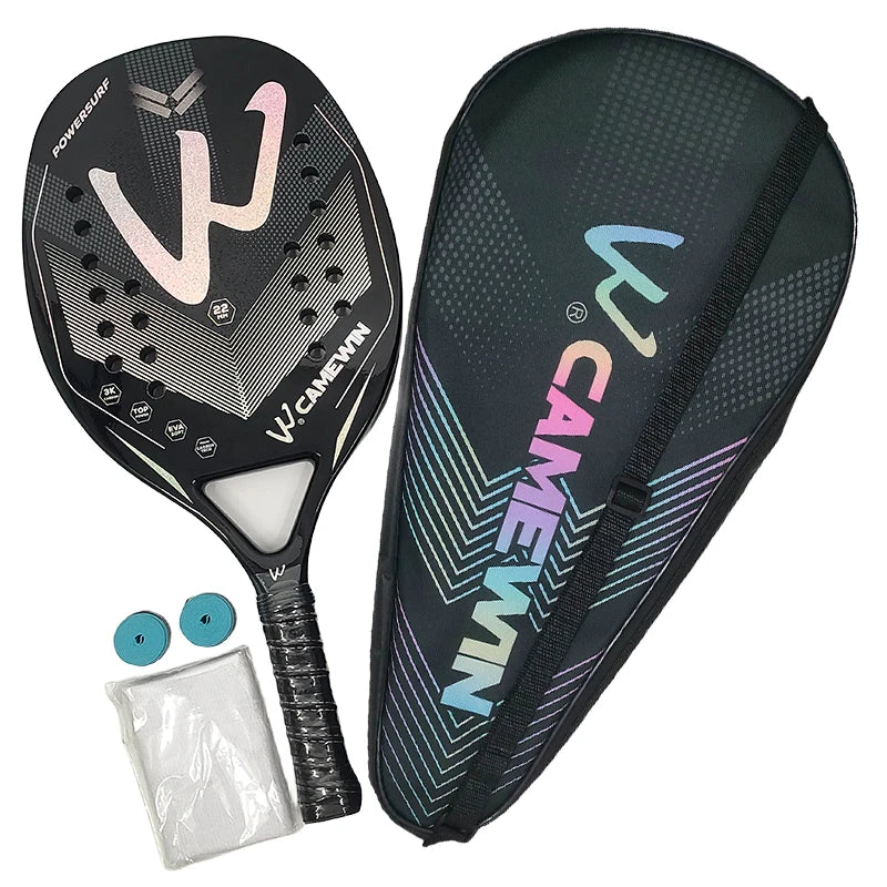 Camewin 3K Beach Tennisschläger, Vollcarbon, raue Oberfläche, Outdoor-Sport-Schläger für Herren, Damen, Erwachsene, Tennisschläger, Neu