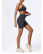Hearuisavy Sommer Superweiches 2-teiliges Damen-Sportshorts-Set atmungsaktives Fitness-Yoga-BH Freizeit-Push-Up-Workout-Crop-Top