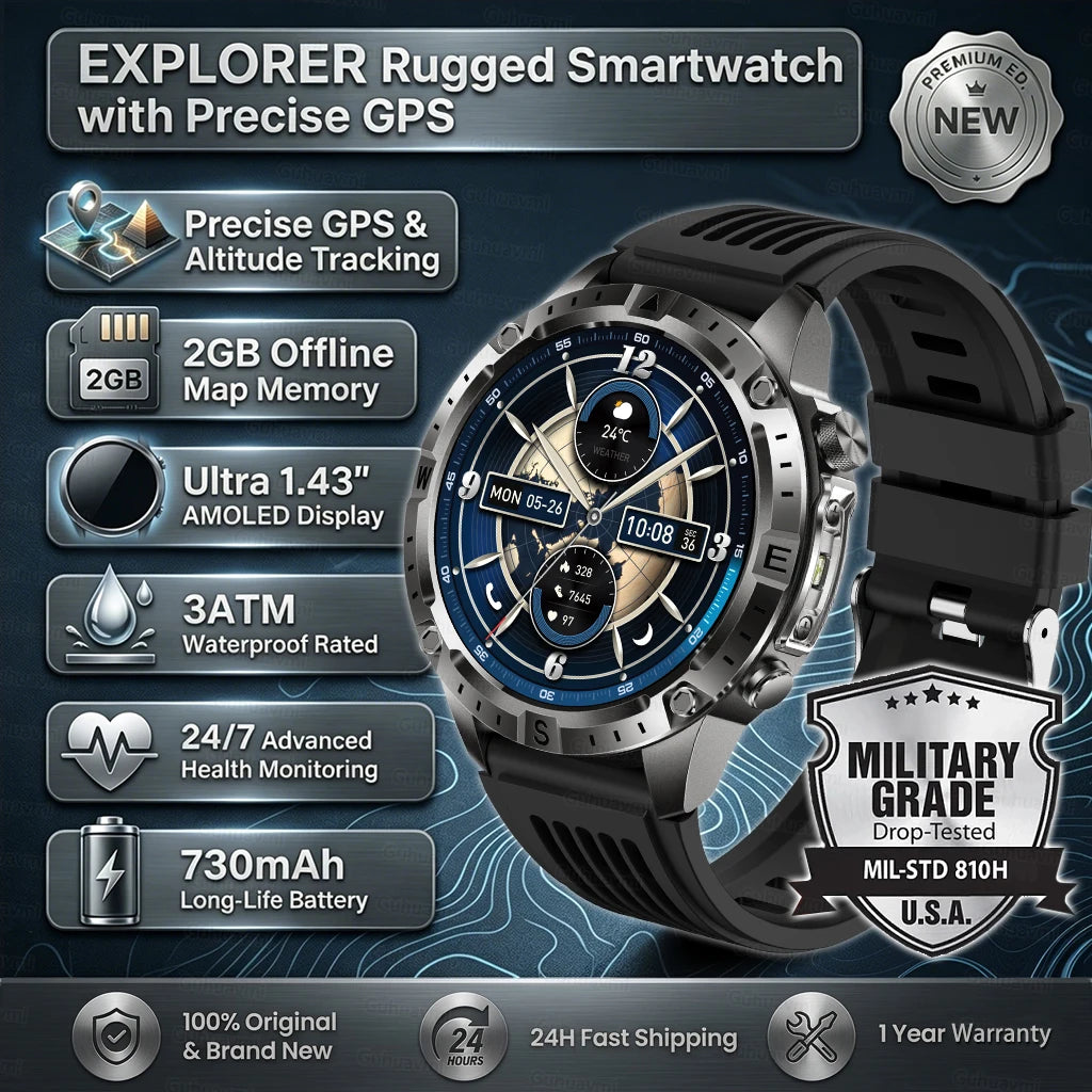 2026New Military T-Rex3 GPS Map Navigation Smart Watch 2GB RAM 1.43-inch AMOLED Screen 30M Waterproof Call Sports Smartwatch Men