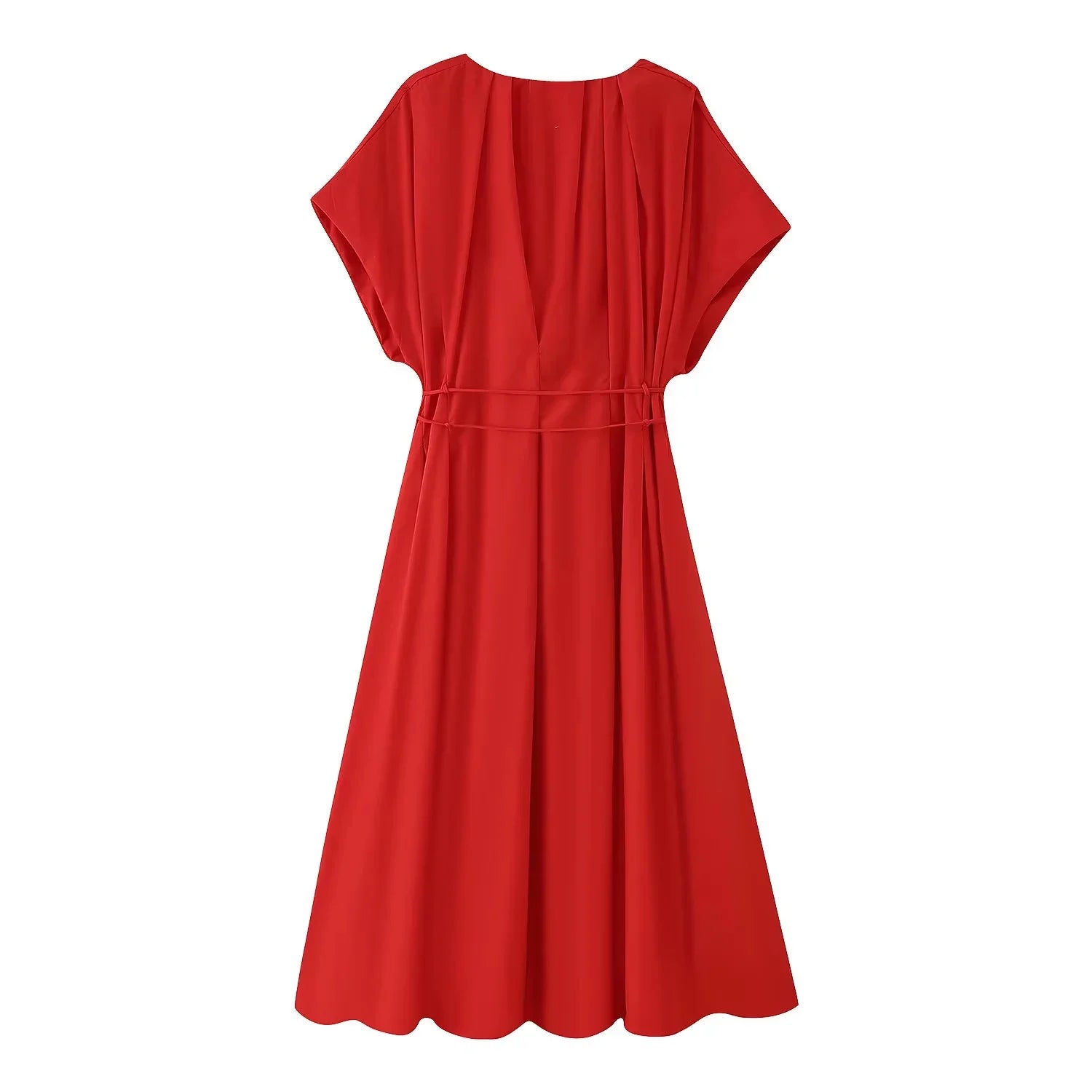 KONDALA 2026 Frühling Sommer Vintage Damenkleid Mode Einreihig Schärpen Drapierter V-Ausschnitt Ärmellos Schicke Braune Damenkleider