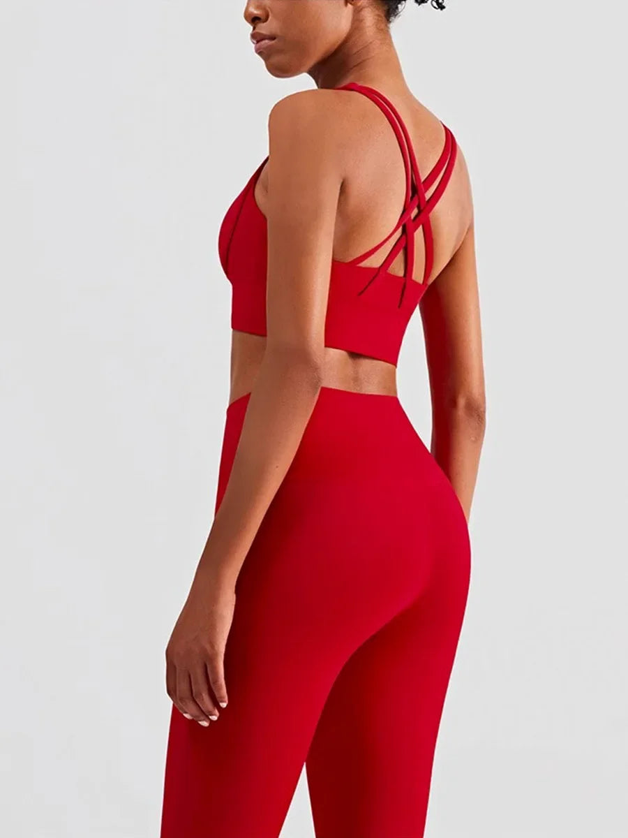 2-teiliger Yoga-Anzug für Damen Trainingsanzug Sportkleidung Pilates Fitness-Anzug Gym Workout Push-up Kleidung Sport-BH Leggings-Anzug