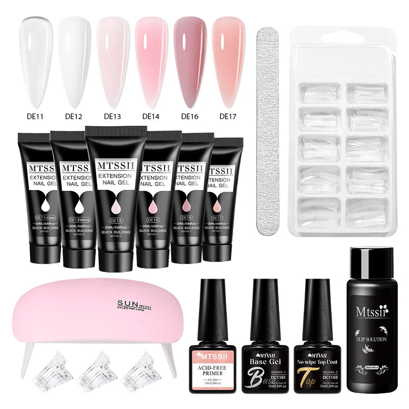 24-teiliges Set 20ml Poly Nail Extension Gel Kit Mini-UV-Lampe Versiegelung mit Basislack Überlack Professionelles Poly-UV-Nagelgel-Kit Starter-Kit