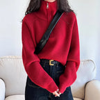 Damen Half-Zip Kragen Pullover Weicher Strick Langarm Kurzer Pulli Herbst Winter Teenager-Mädchen Koreanisches Mode-Outfit