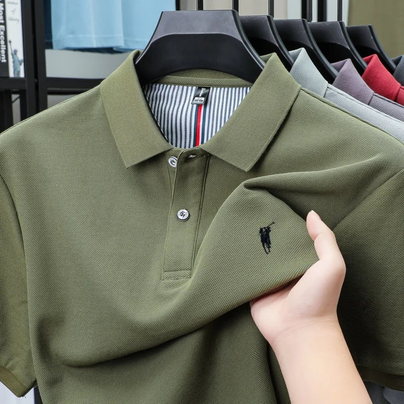 Polo-Shirt aus 100 % reiner Baumwolle, Kurzarm, High-End-Luxusmarke, Mode, Paul Pony Stickerei, Golf, Business Casual Herren T-Shirt