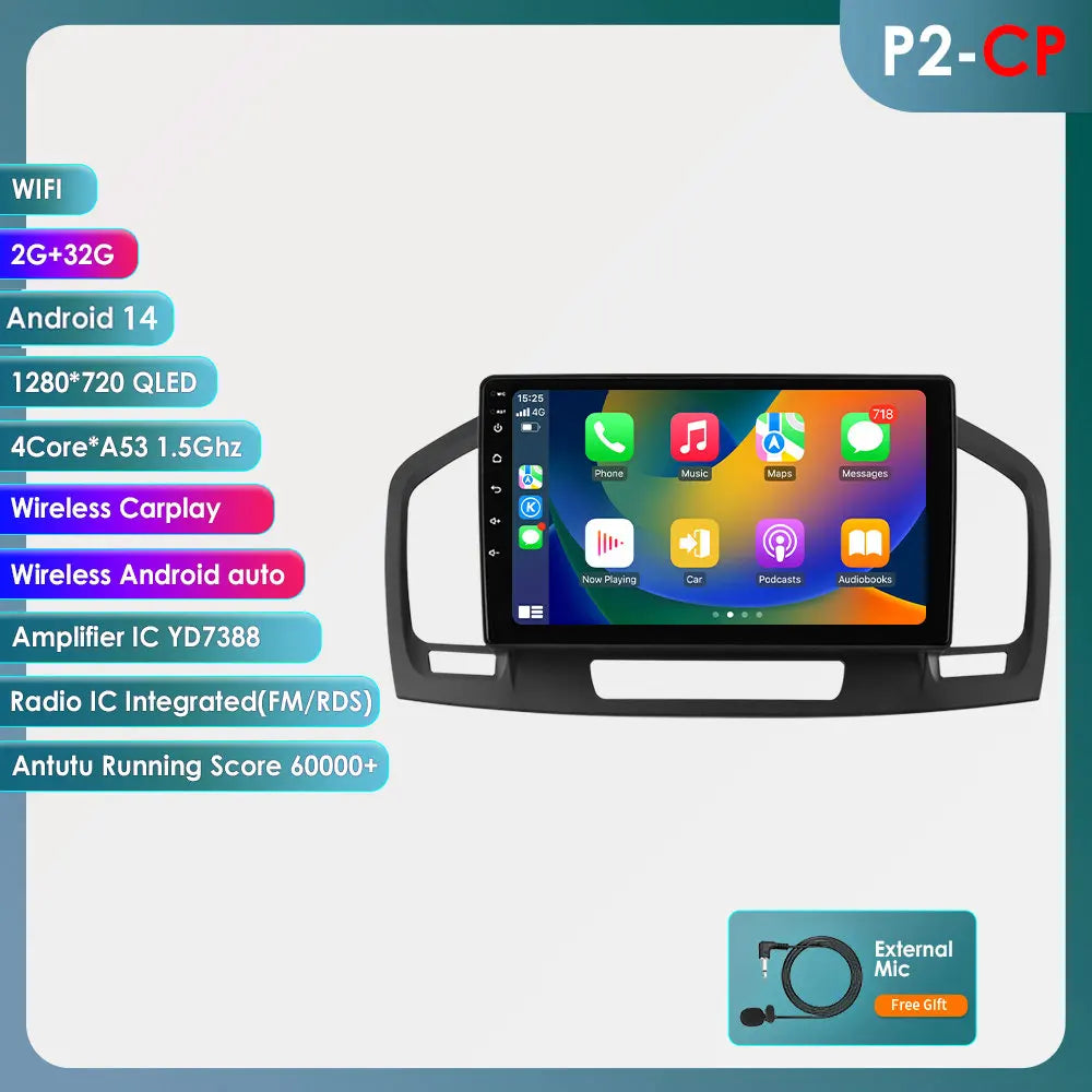 9 Zoll 7862 QLED-Bildschirm 2-Din Android Autoradio Multimedia Video-Player für Buick Regal 1 Opel Insignia GPS Navi Carplay 4G RDS BT