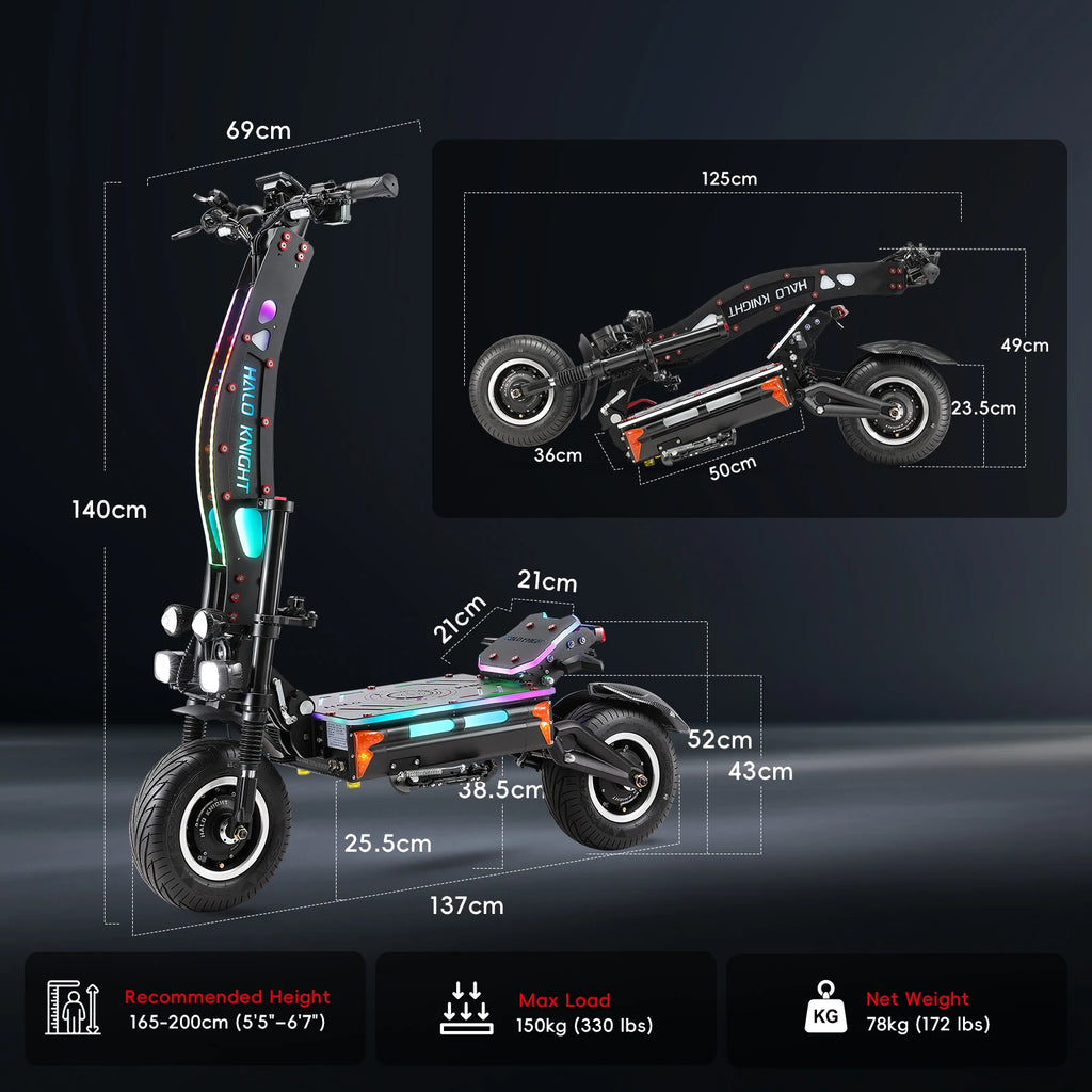HALO KNIGHT T107Max 72V 8000W Elektroroller für Erwachsene, schnell, 120km/h, Leistungsstarker Doppelmotor, E-Scooter, Top E-Scooter