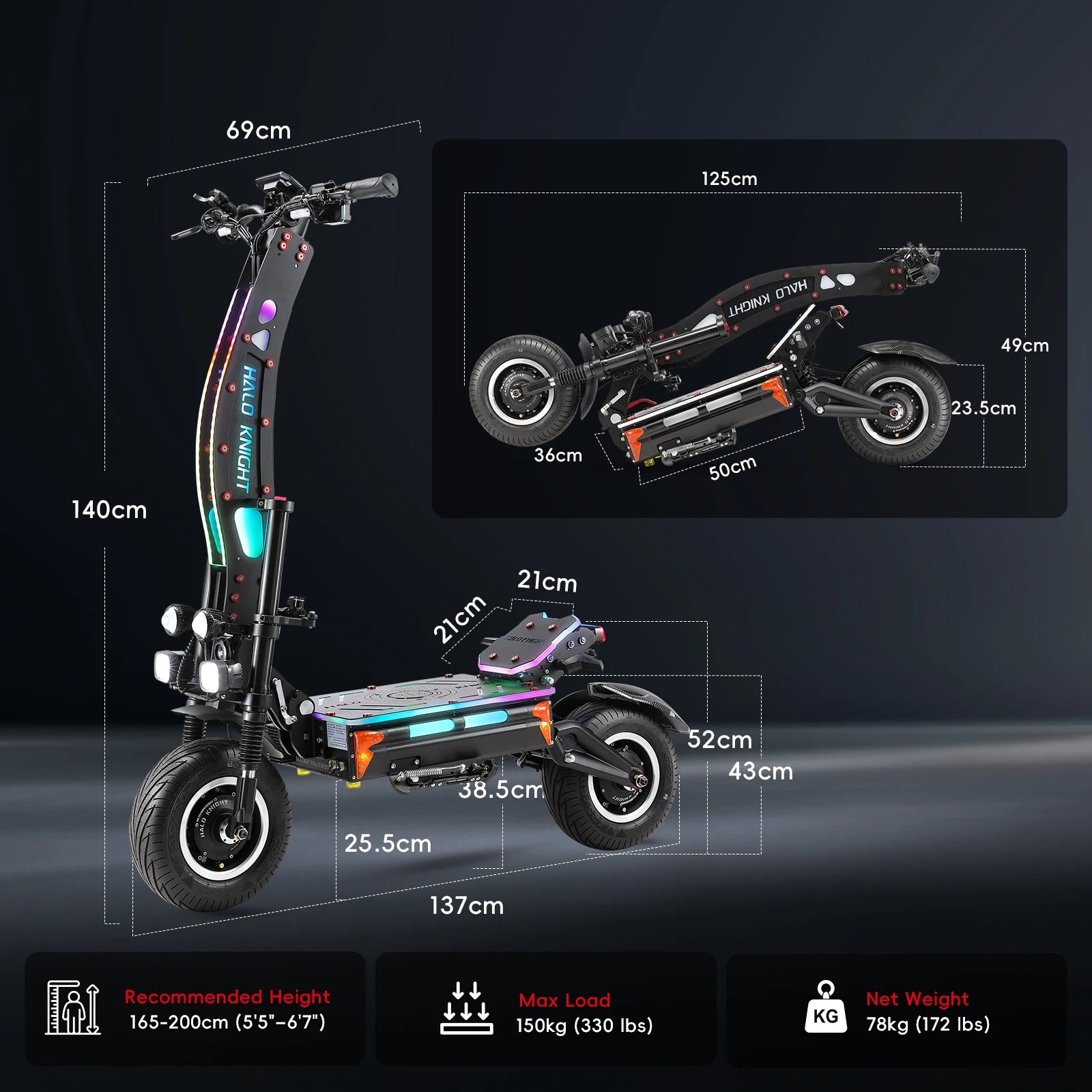 HALO KNIGHT T107Max 72V 8000W Elektroroller für Erwachsene, schnell, 120km/h, Leistungsstarker Doppelmotor, E-Scooter, Top E-Scooter