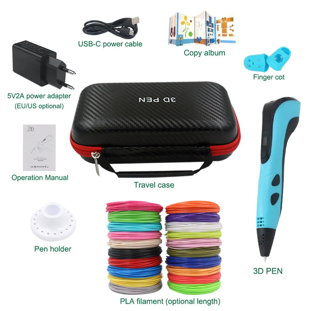 2026 Neue 3D-Druckstift DIY Dreidimensionale Malerei Kinderspielzeug mit LCD-Bildschirm Netzteil 200M PLA-Filament Spielzeug Geschenk
