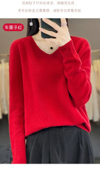Damen 100% Merinowolle Pullover V-Ausschnitt Basic Pulli Herbst Winter Kaschmir Kleidung Langarm Weiche Strickware Oberteile Unifarben